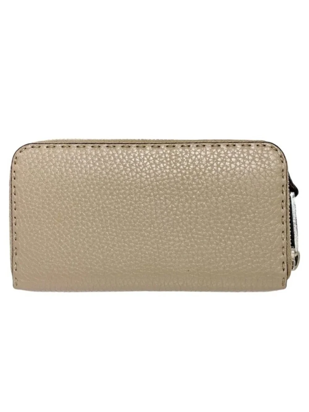 Fendi Wallet Selleria Zip Around Greige Beige Leather